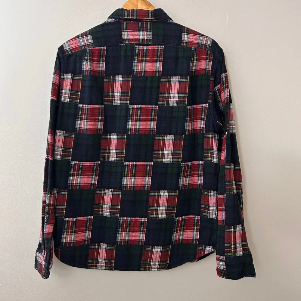 J.Crew Shirt Mens L Red Blue Plaid Patchwork Flannel Double Brushed Slim Fit